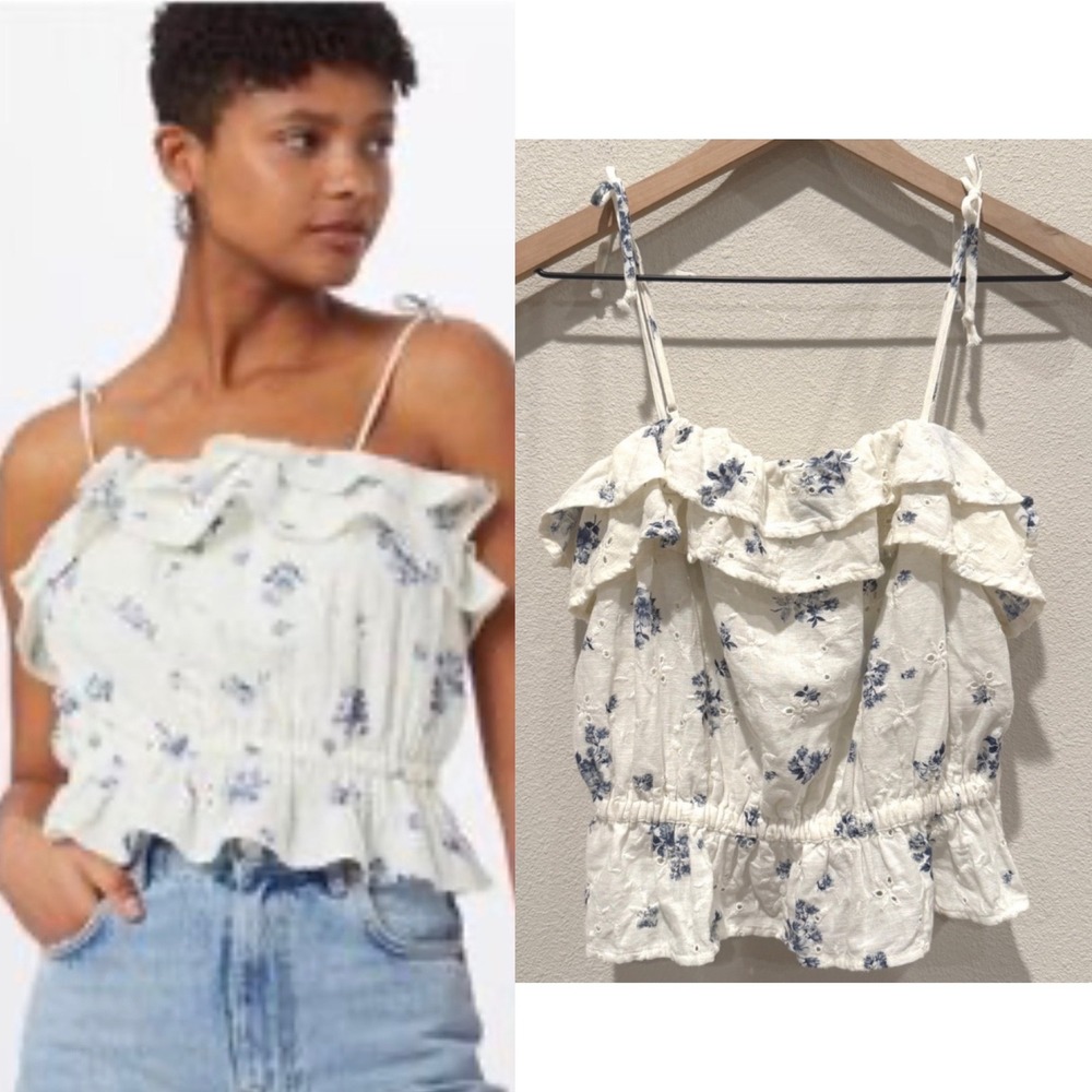 AMERICAN EAGLE Womens Floral Ruffle Cami Small Cottagecore Boho Summer Festival